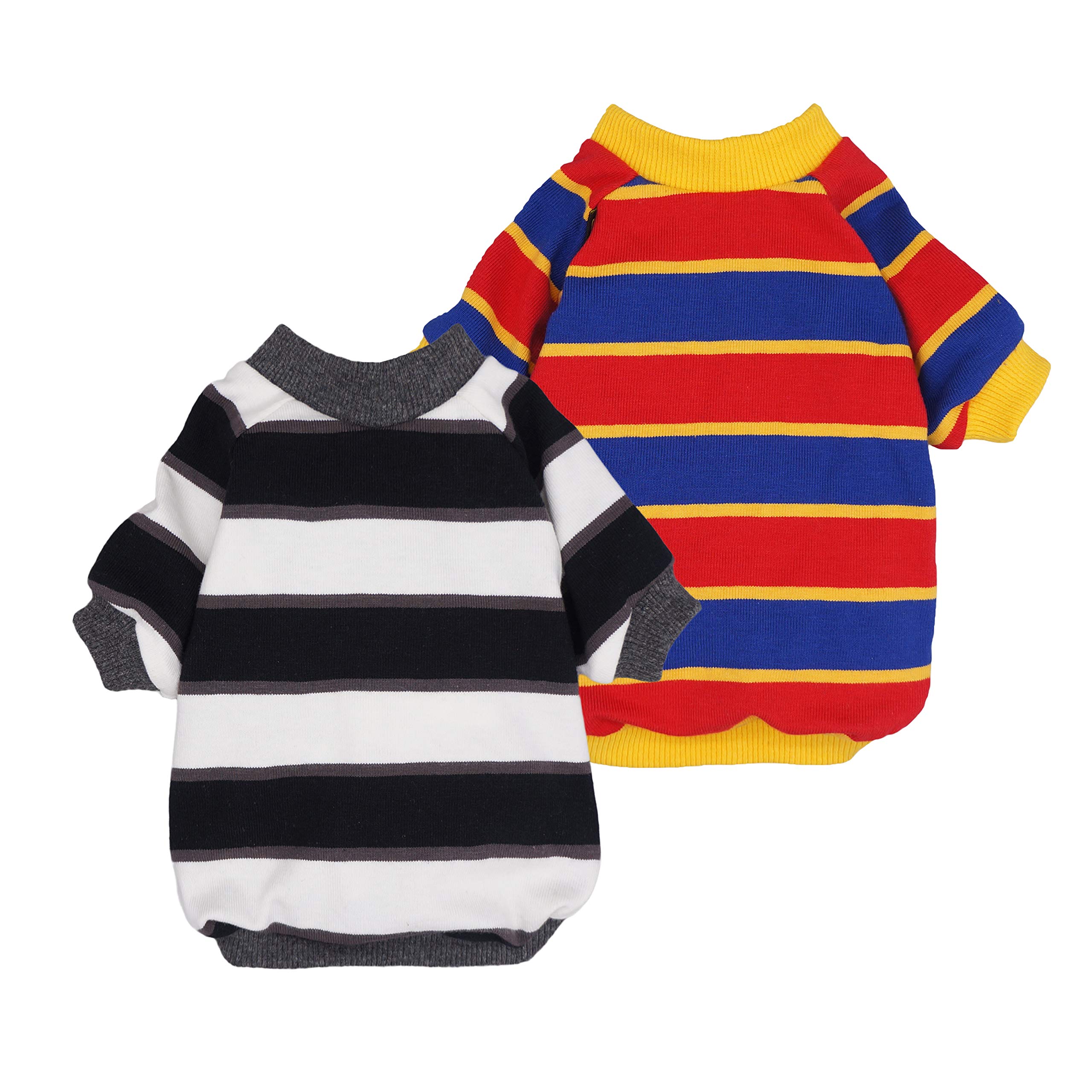 Fitwarm 2 Pack Striped Dog Shirt, Summer Dog Clothes For Small Dogs Boy, Breathable Pet Tshirt, Stretchy Cat Outfit, 103% Cotton